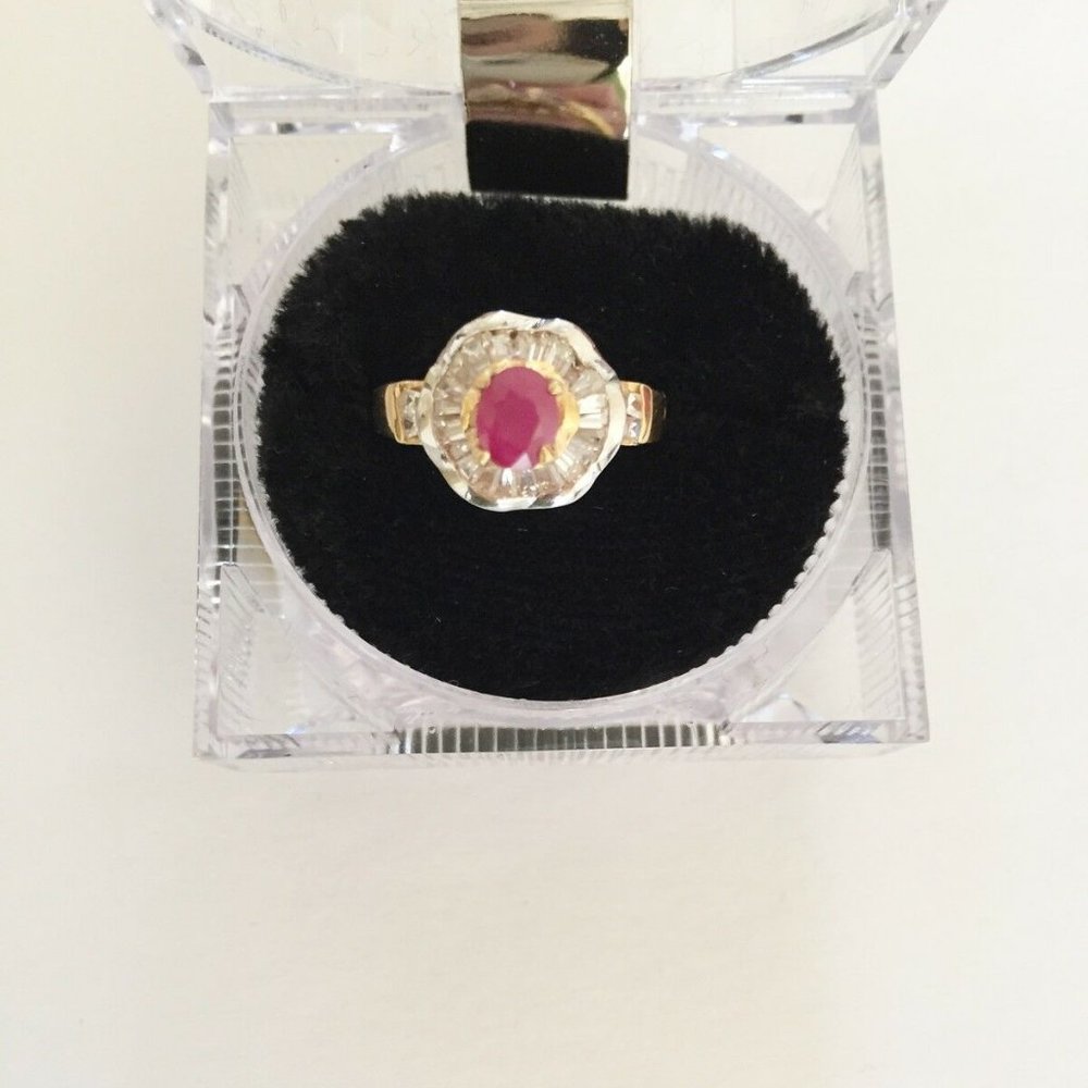 14k Solid Gold Ruby Cz Women Ring - image 1